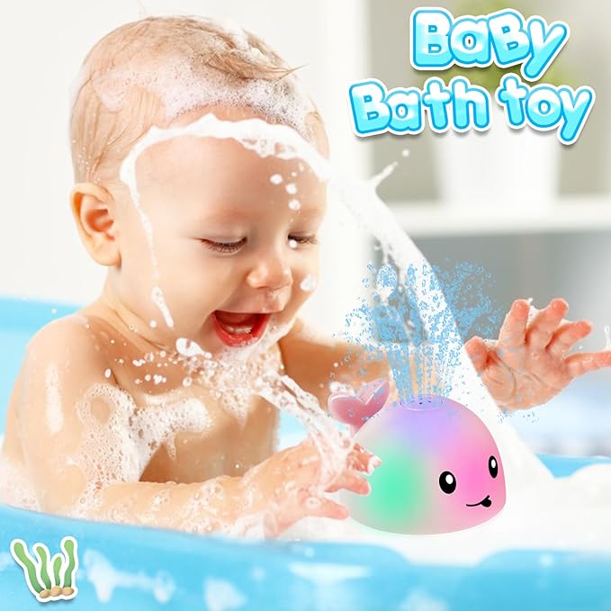 Baby Girl Bath Toys, Easter Basket Stuffers for Babies 1 Year Old Girl Gift, Toddler Bath Toys for Kids Ages 1-3, Light Up Whale Bath Toy Sprinkler Baby Toy 6-12-18 Months Bathtub Fountain Toy
