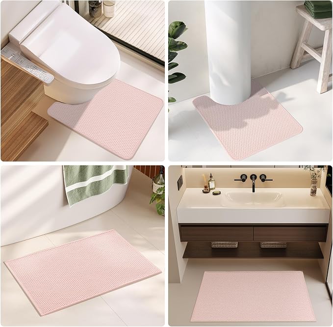 TYUU Bathroom Runner Rugs, Long Bath Mat Runner Washable Thin Quick Dry Low Pile Bathroom Runner Rugs Non Slip, Pink 24"x70"
