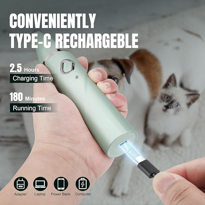 Lanumi 4 in 1 Dog Pet Clipper Trimmer Set Rechargeable Paw Trimmer Low Noise Nail Grinder Dog Cat Shaver for Grooming Paws, Face,Matted Hair