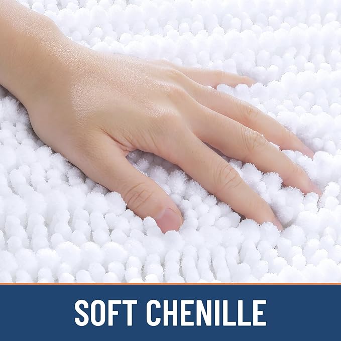 Smiry Bathroom Rugs Mat 36x24, Extra Soft Absorbent Chenille Bath Rugs, Non Slip Rubber Backing Machine Washable Quick Dry Bath Mats for Bathroom Floor, Tub, Shower, Home Decor Accessories, White
