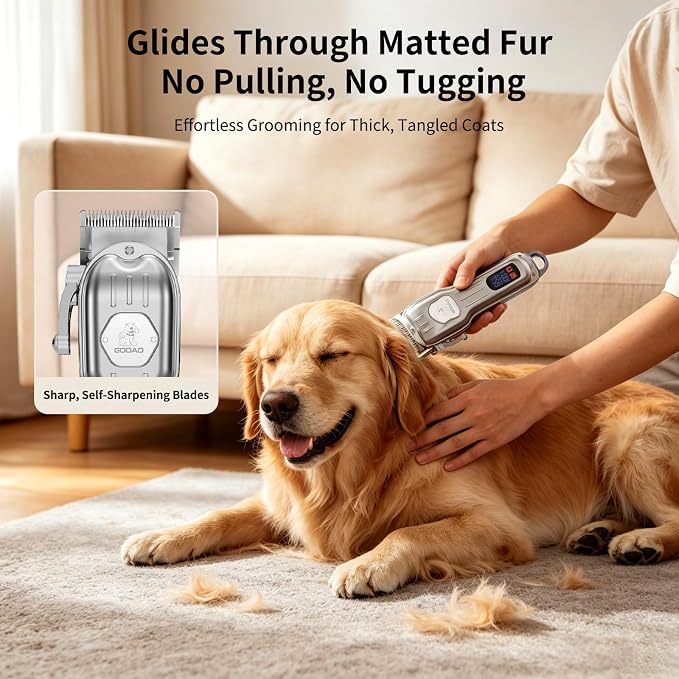 Dog Grooming Kit for Heavy Thick Hair&Coats,Low Noise Dog Hair Trimmer,Rechargeable Cordless Pet Shaver with Stainless Steel Blade, Dog Clippers for Grooming for Small Large Dogs Pets (Sliver)