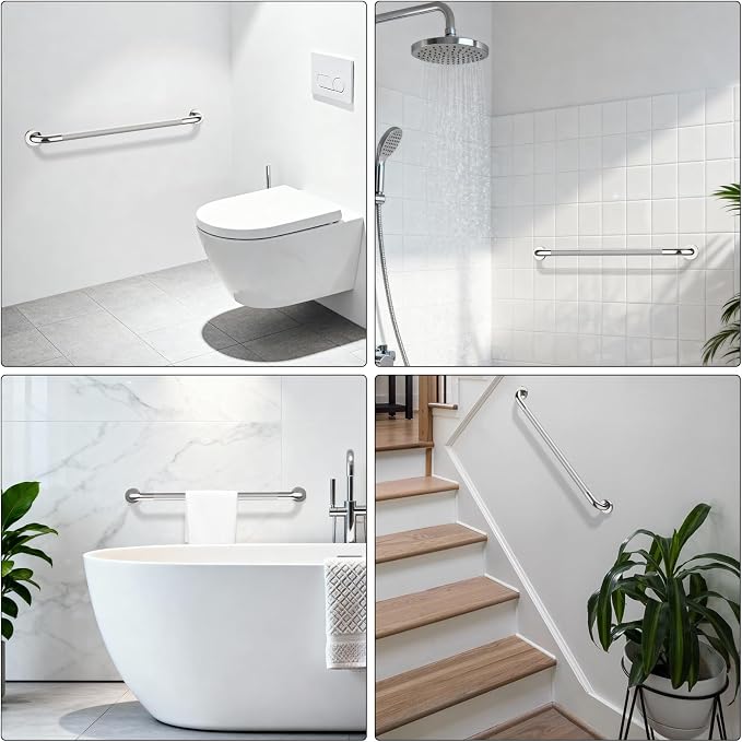 Polished Chrome Grab Bar 32 Inch, iHansee Anti-Slip Bathroom Grab Bar w/Knurled Grip, Stainless Steel Safety Handrail for Toilet Bathtub, Wall Mounted Shower Handle Handicap Bars for Senior Elderly