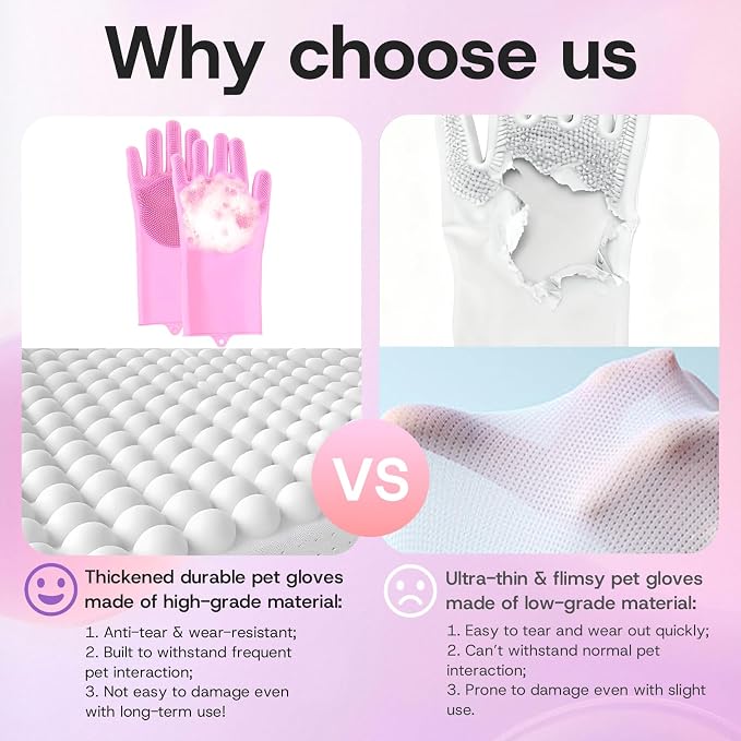 2-Pair Pet Hair Remover Glove for Dogs and Cats Washing, Grooming, & Deshedding – Multipurpose Silicone Dog Bath Gloves, Cat Brush Glove Mitt for Pet Cleaning & Household Use (pink & Blue)