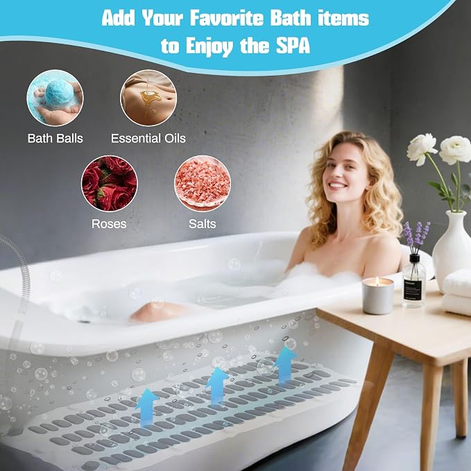 Iridesc Portable Spa Bubble Bath Massager, Bath Jets for tub with Remote Control, 6-Speed Adjustable, Bath Massager for tub with Powerful Suction Cup, Pillow, Bathtub Spa Mat for Body Relaxation