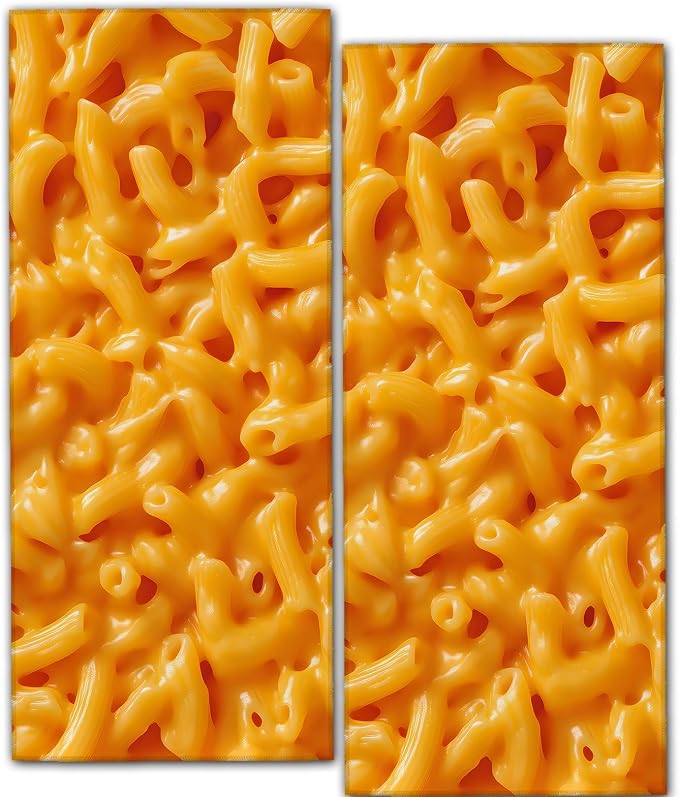 Mac and Cheese 2 Pack Hand Towels, 14.5x28 Inch Towel Set with Cheesy Food Print Pattern, Soft Absorbent Polyester, for Bathroom Kitchen Rv Cabin Home Decor Gifts for Adults