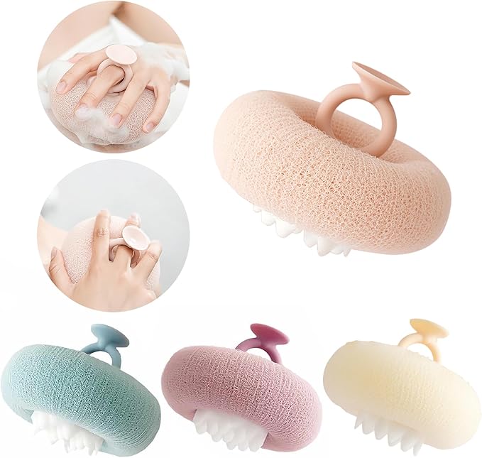 2-in-1 Sunflower Shower Sponge with Suction Cup | Exfoliating Bath Sponge for Soft Skin | Hypoallergenic & Eco-Friendly Body Scrubber for Spa-Like Luxury (4-Color Set)