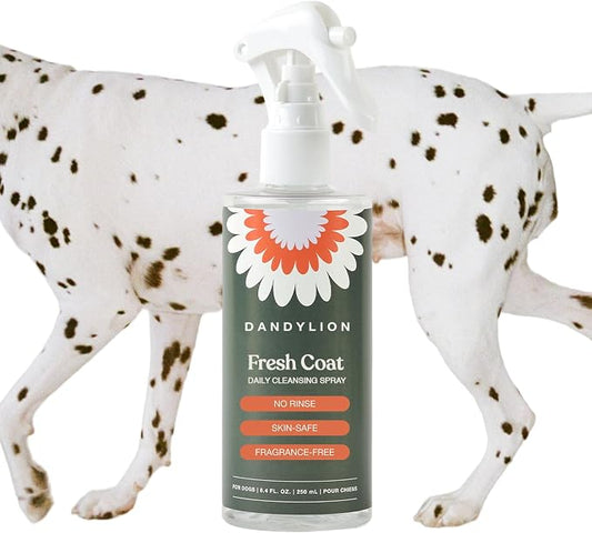 Dandylion Waterless Dog Shampoo, Fresh Coat, Dog Dry Shampoo, Dry Shampoo for Dogs, No Rinse Fragrance Free Cleansing Spray, Waterless Shampoo for Dogs, Dry Shampoo Alternative, 8.4 fl oz
