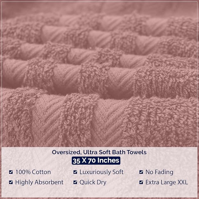 DAN RIVER 2 Pack Bath Sheets Extra Large 35x70, Large Bath Towels for Adults, XL Oversized Heavy Duty Towel Set, 600 GSM 100% Ring Spun Cotton, Soft Quick Dry, Dusty Rose