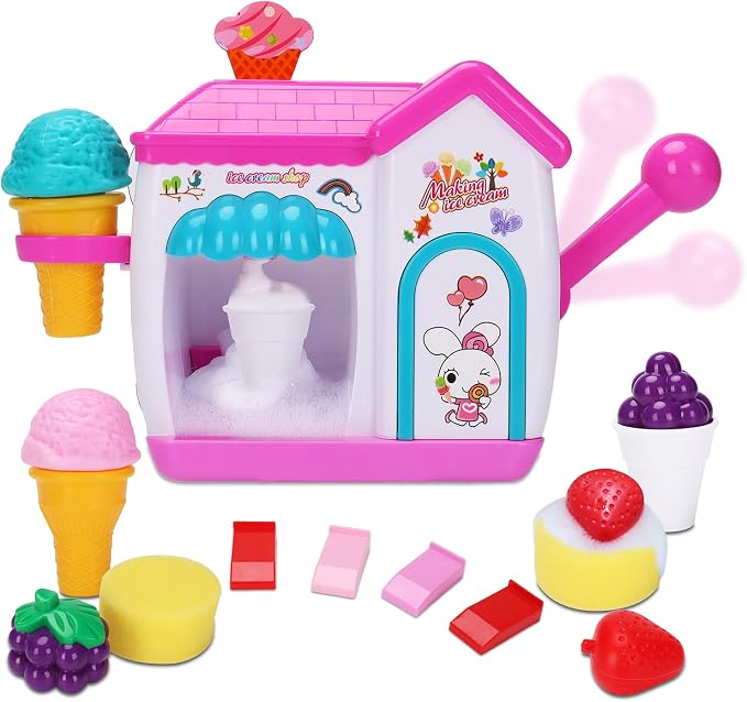 AugToy Bath Toys for Toddlers 3-5 Years, Ice Cream Foam Maker Bath Toys for Kids Ages 4-8, Bubble Pretend Cake Play Set Bathtub Water Toys Age 3 4 5 Year Old Girls Boys Holiday Birthday Gifts Idea