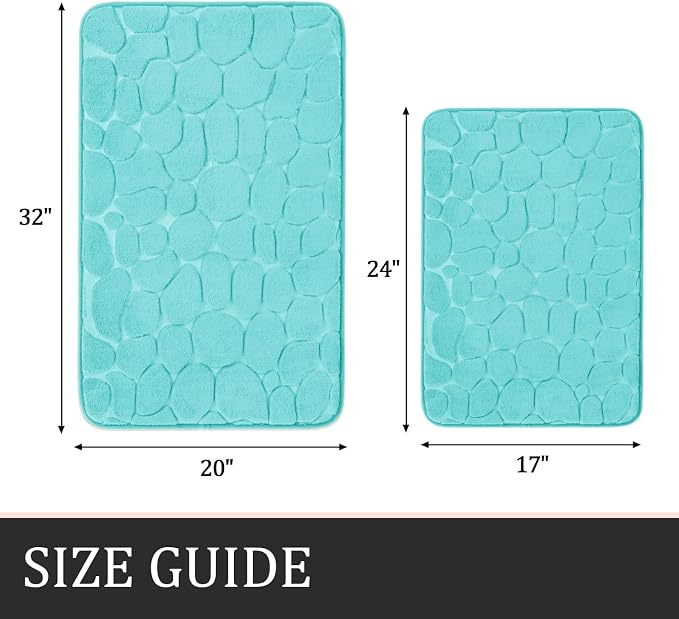 YIHOUSE Bathroom Rugs Mat Set, Memory Foam Bath Mat 2 Piece Teal | 17x24&20x32, Non Slip, Water Absorbent, Washable, Bath Mat For Bathroom, Sink and Toilet