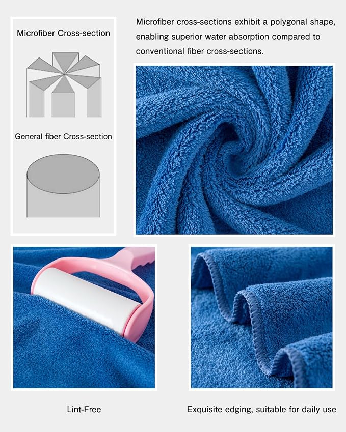 sakano 4-Piece Bath Towel Set,Quick-Dry Absorbent Lint Free & Launder Soft Coral Velvet Microfiber Towels for Bathing, Fitness, Spa, and Guest Use -Blue, 28 x 55 inches