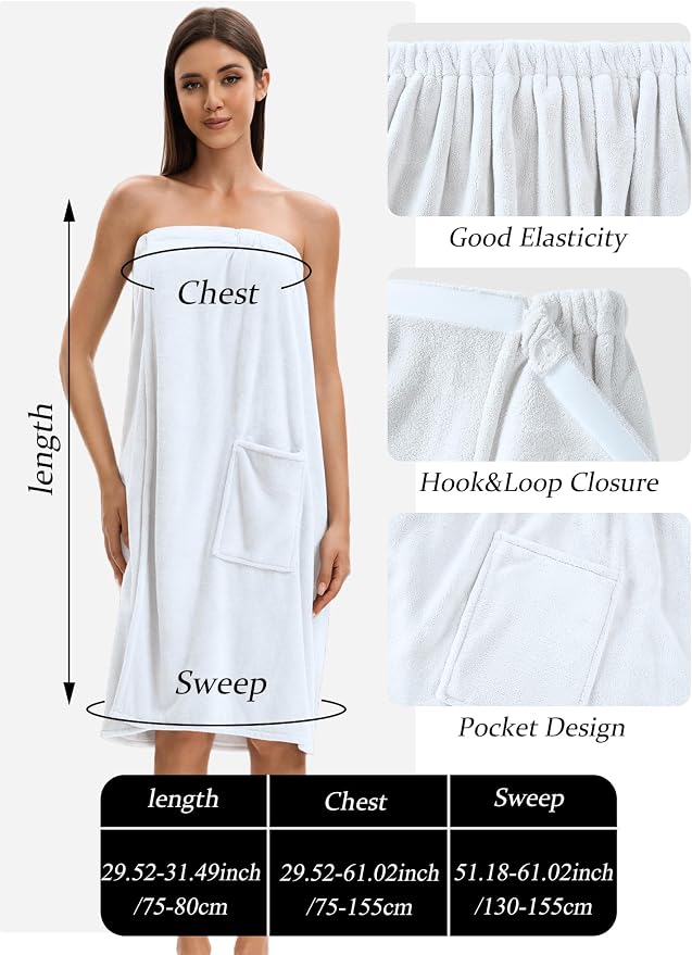 Towel Wrap For Women After Shower，Plush Bath Robe Female，Sauna Spa Wrap Around Towels With Pockets