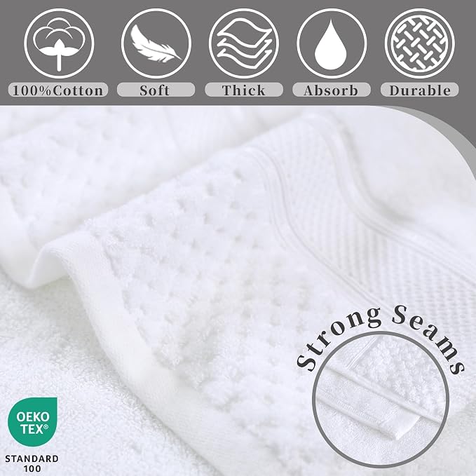 VOOVA & MOVAS White Luxury Hand Towels, Set of 4 – 18"×30", 580GSM, Cotton, Ultra Soft & Plush, Highly Absorbent & Quick Dry, Hotel Quality Towels for Bathroom, Spa, Daily and Travel Use
