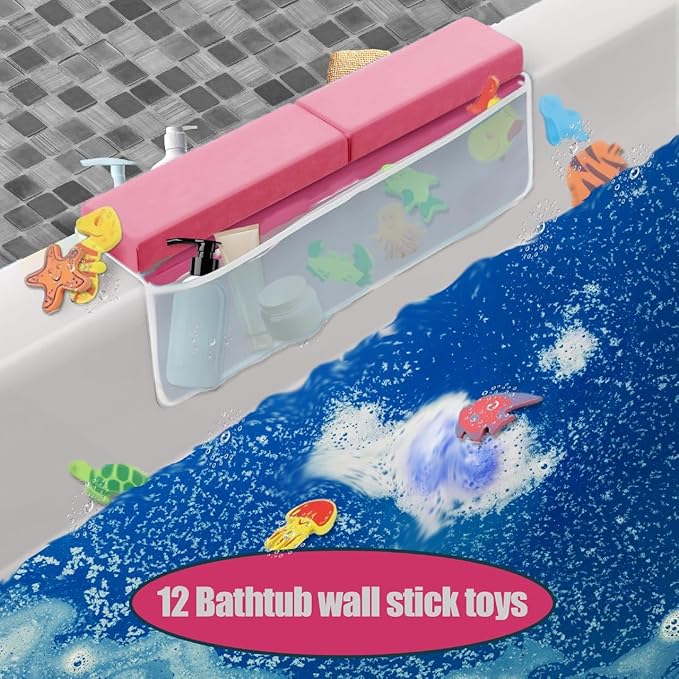 Bath Kneeler – 8 Suction Cups & 1.5" Thick Padding. Award Winning Baby Bath Kneeler and Elbow Rest Pad Set with 5 Bath Toy Organizer Pockets. Non Slip Fast Drying Baby Bath Essentials by Supa Ant-Pink