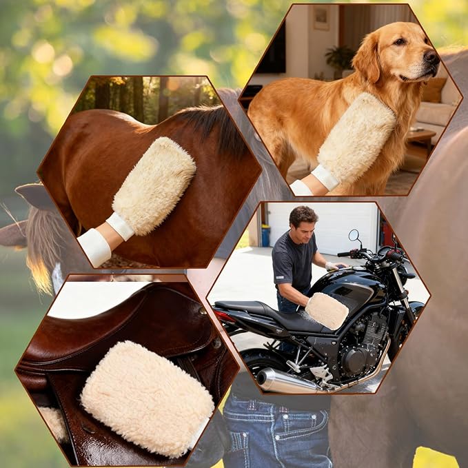 Horse Grooming Brushes & Mitts, Soft Fleece Grooming Glove & Wash Mitt, Fur Polishing Glove, Horse Bit Wipes & Cloth