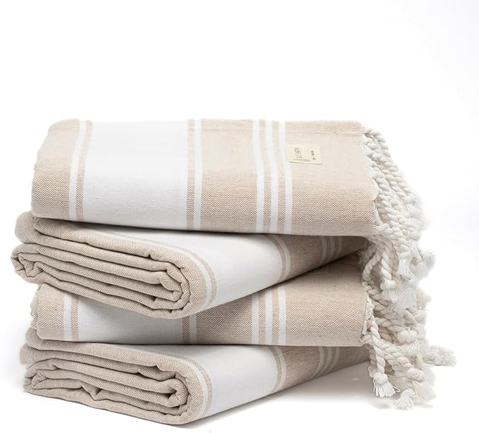Salt Earth Cotton Turkish Beach Towel (Set of 4, 36"x72") - Soft, Quick Dry, Sand Resistant, Absorbent Towels for Bathroom, Home, Travel, Pool, Spa, Bath, Swim - Beach Towels Oversized (Beige)