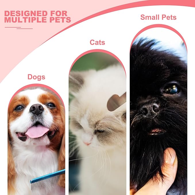 Dog Cat Comb, Pet Combs Stainless Steel Teeth with Rounded Ends for Knots Mats Loose Hair Removal, 7.5IN (Pink Coated, 3 Pack), Grooming Tool Intended for Long Curly Hair Pet