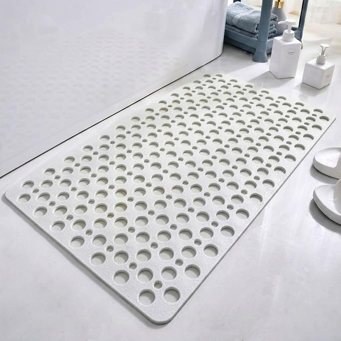 Casa and Beyond Shower Mat, Secure Shower Mat-Non-Slip, Washable Non-Slip Bathtub Mats, with Suction Cups and Drain Holes, Soft Textured Design, Easy to Clean for Bathroom (White, 27.6" x 15")