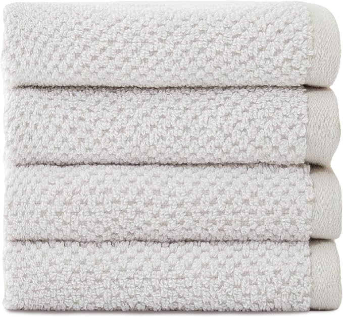 Cozy Earth Nantucket 60% Cotton 40% Viscose from Bamboo Washcloth - 600 GSM Plush & Fast-Drying with Rice Weave Pattern - 4 Pack 13" x 13" Luxury Washcloth - Light Grey