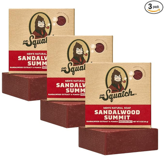 Dr. Squatch Natural Men’s Bar Soap - Cold Process Body Soap Bar with Natural Oils - Gifts for Men - Sandalwood Summit (5 oz, 3-Pack)