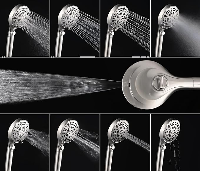 INAVAMZ Nickel 2.5GPM Shower Head with Handheld High Pressure: 10” Rainfall Shower Head & HandHeld Shower Head, 9 Spray Settings Detachable Shower Head with ON/OFF Switch and 15-Stage Filter