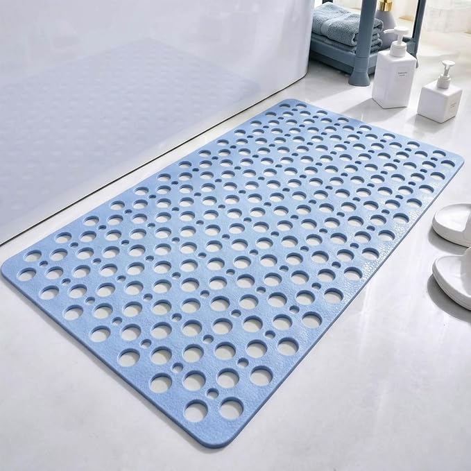 Casa and Beyond Shower Mat, Secure Shower Mat-Non-Slip, Washable Non-Slip Bathtub Mats, with Suction Cups and Drain Holes, Soft Textured Design, Easy to Clean for Bathroom (Blue, 27.6" x 15")