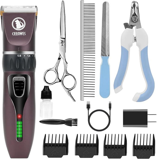 Dog Clippers Cordless Grooming Kit Professional Horse Clippers with 4 Comb Guides, Low Noise Pet Clippers Rechargeable Grooming Tools for Dogs Cats Horse Pets