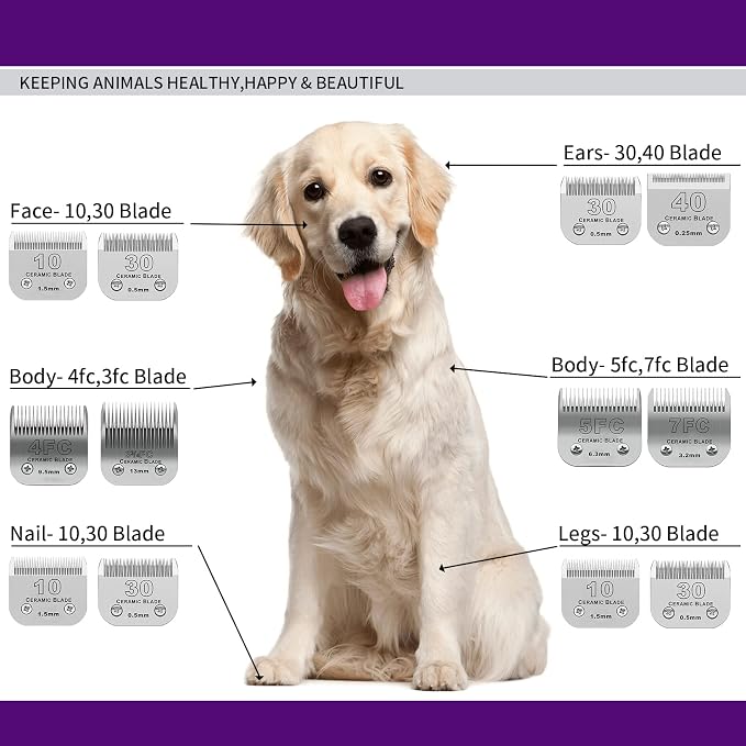 10# Grooming Ceramic Pet Clipper Blades Compatible with Andis & Oster A5 | Cut Length 1/16"(1.5mm),Compatible with Wahl KM10 Series Clippers