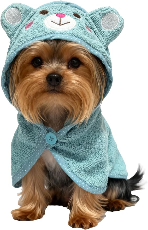 Dog Hooded Bathrobe Towel Fast Drying Absorbent Bath Warm Blanket | Blue M