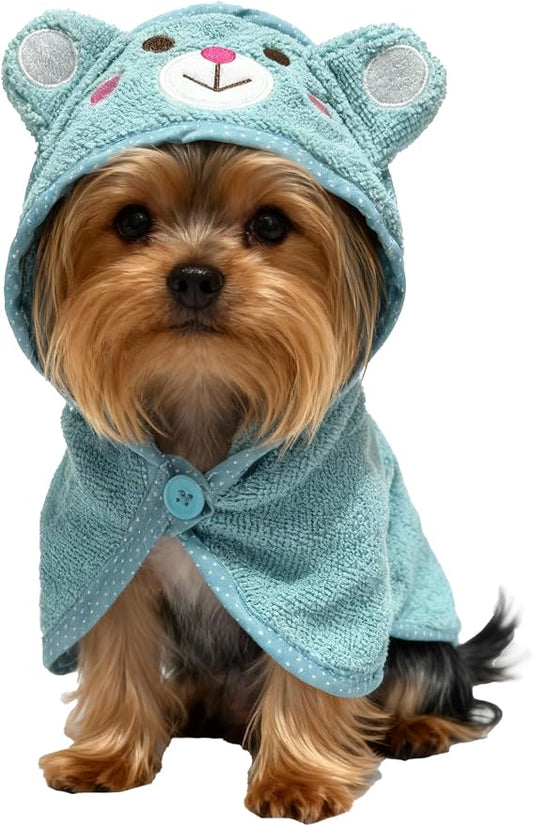Dog Hooded Bathrobe Towel Fast Drying Absorbent Bath Warm Blanket | Blue S