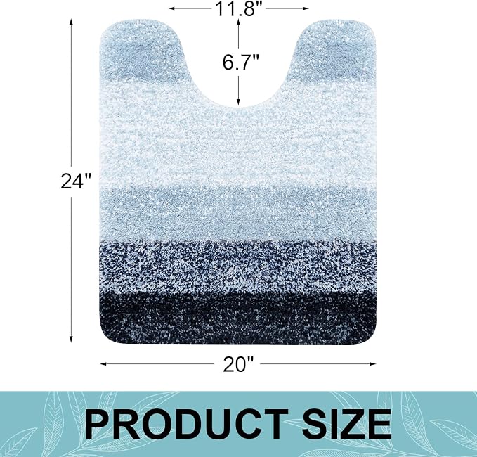 Arotive Microfiber Bathroom Rugs, Shaggy Soft and Absorbent Contour Toilet Rugs, Thick Plush Machine Washable Dry Bath Mats for Toilet Base, 24x20, Dark Blue, U-Shape