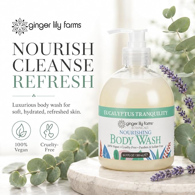 Ginger Lily Farms Botanicals Nourishing Body Wash, 100% Vegan & Cruelty-Free, Eucalyptus Tranquility, 16.9 Fl Oz