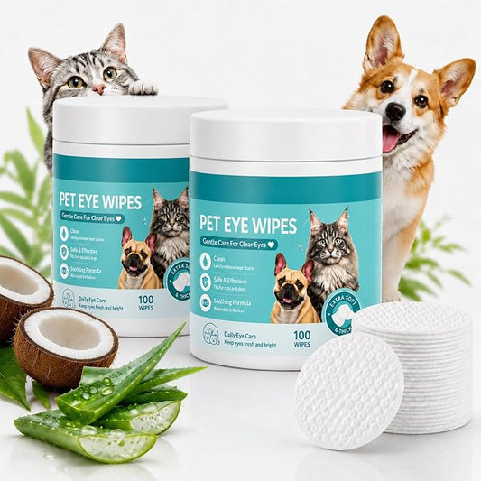2Pcs Pets Eye Wipes,Eye Defense Wipes,Tear Stain Remover for Pet,Gentle Textured Eyes Area Wipes with Aloe Vera and Chamomile for Eye Dirt,Daily Cleaning Wipe