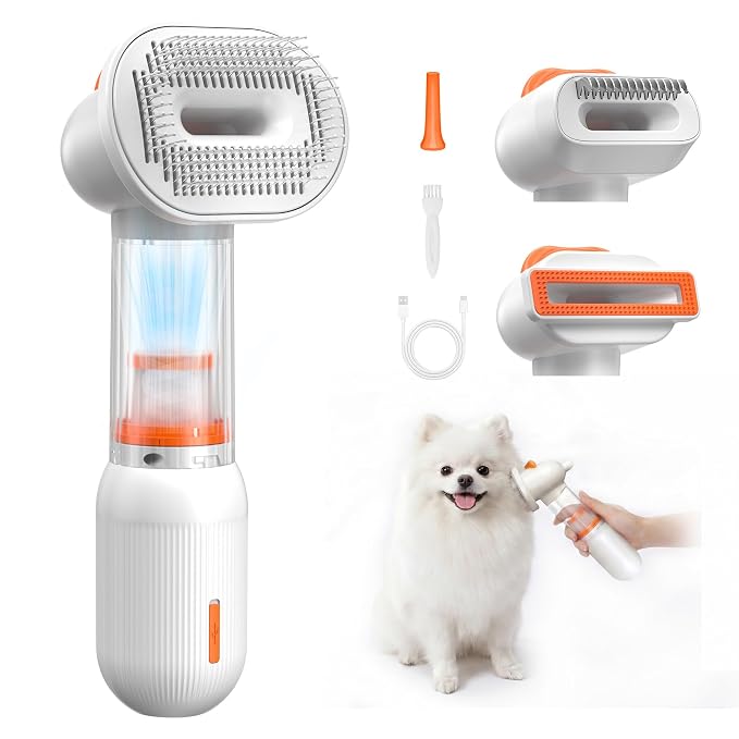 PAPMINI Premium Vacuum Dog Brush for Shedding, 4-in-1 Self-Cleaning Grooming Brush with Built-in Hair Collection, Undercoat Rake & Professional Deshedding Tool for Short & Medium Hair Dogs