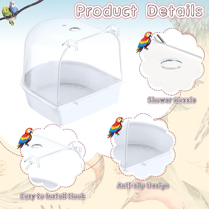 Honeydak 3 Pieces Clear Bird Bath for Cage Parakeet Bird Cage Accessories Hanging Bath Box Parrot Bathing Tub with View for Cockatiel Conure Canary Budgies Parrots (Cute Color)