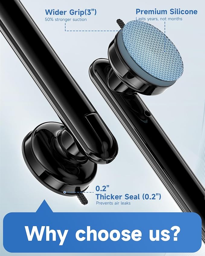Suction Shower Handle, 2 Pack Grab Bars for Shower and Bathroom, Removable Safety Grip No Drilling & Waterproof, Heavy Duty Suction Cup Bath Handrails Grab Bars for Bathtubs, 11 inch - Black