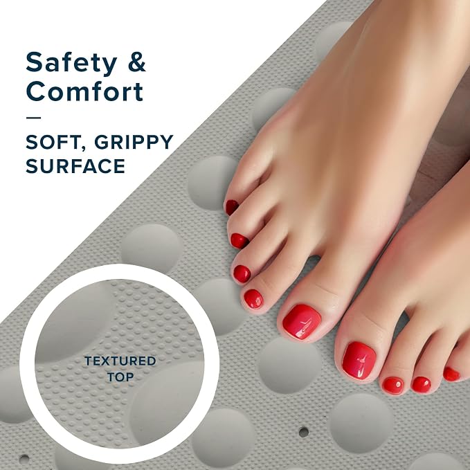 SlipX Solutions Square Natural Rubber Shower Stall Mat, 21” x 21”, Mildew Resistant, Non Slip Safety, Antimicrobial Product Protection, 140 Power Grip Suction Cups, Center Drain Hole, Tan