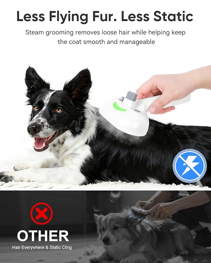Pet Steam Brush Dog Cat 2026 New Grooming Comb for Shedding, Floating Hair, Smooth & Detangling, Gentle Cool Mist Softens Hair Reduces Static Helps Pets Who Dislike Bathing,2*Waterless Shampoo