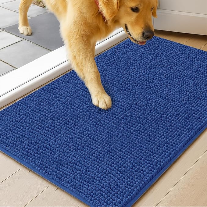 MUDGUARD MAT® Dog Door Mat for Muddy Paws, Super Absorbent Microfiber, Non-Slip Indoor Mat, Quick-Dry Chenille Rug for Pets & Entryway, Machine Washable, Navy Blue 16" x 24"