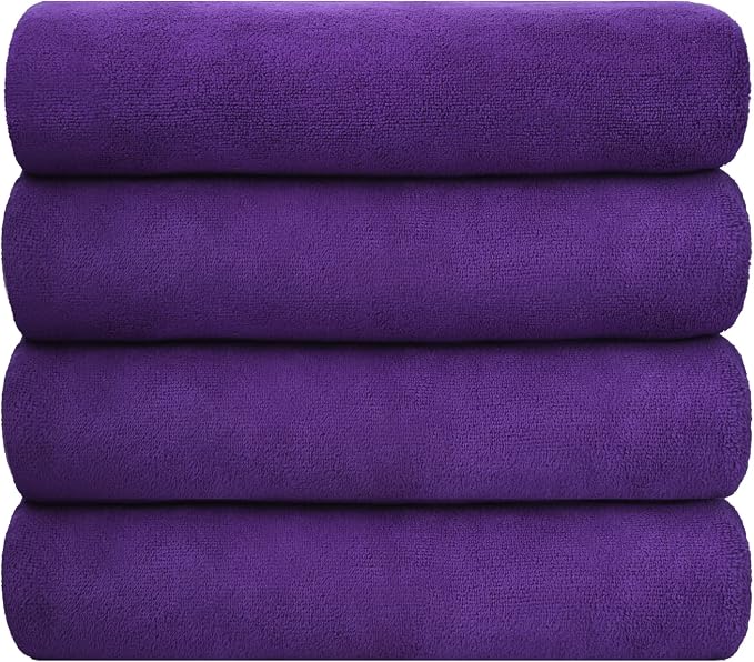 JML Bath Towel, Microfiber Bath Towels Set 4 Pack (30" x 60") - Large Size, Extra Absorbent, Quick Drying, Multipurpose as Fitness Towel, Sports Towels, Yoga Towel, Violet