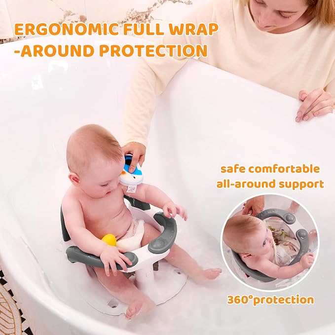 Baby Bath Seat for Babies 6 Months & Up Sitting Up,Infant Bath Seat with Temperature Alert+Open Backrest+on/Off Armrest,Toddler Bath seat Baby Bath Chair for Bathtub,Tub,Sink Grey