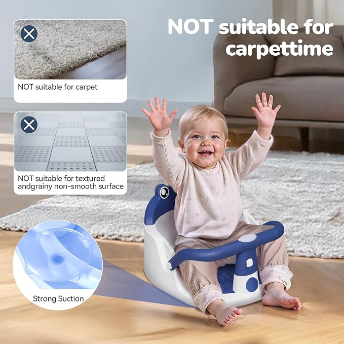Baby Bath Seat for Babies 6 Months & Up - One-Handed Snap-On Armrest Baby Bath Chair | 4 Suction Cup Non-Slip Baby Bathtub Seat with Storage Bag | Ergonomic Infant Bath Seats for Baby Sitting Up Blue