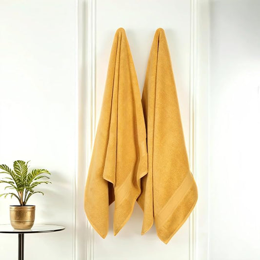 Superior Belmont Zero Twist Cotton Medium Weight Bath Sheets, for Guest Bath, Bathroom, Shower, Spa, Plush, Quick Dry, Ultra-Soft Towels, Essentials, Thick Border, Oversized Towels, Set of 2, Gold