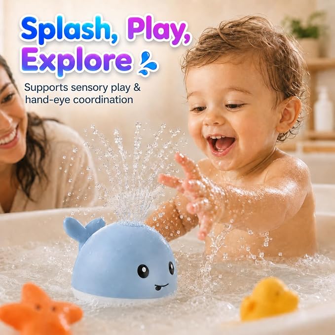 ANGGIKO Baby Bath Toys, Pool Water Toys for Babies, Toddler Bath Toys for Kids Ages 1-3, 1 Year Old Boy Girl Gift Light Up Whale Bath Toy Sprinkler, Baby 6-12-18 Months Bathtub Outdoor Water Table Toy