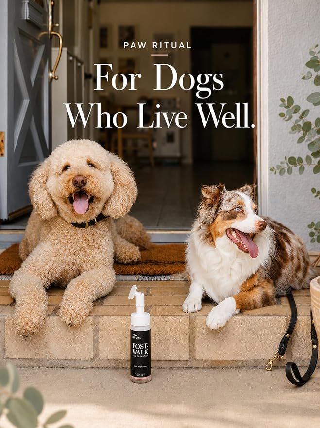Dog Paw Cleaner, No-Rinse Foaming Paw Cleanser for Dogs with Silicone Brush, Gentle for Sensitive Paws, Puppy Safe, Plant-Derived Formula, Paw Ritual Post-Walk, 6.8 fl oz