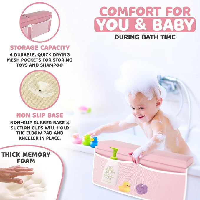 Bath Kneeler & Elbow Kneeling Rest Pad Set for Baby Washing Baths Gift Set | Includes Sponges Duckies Cloths & More! Perfect Set for Bath Time - Baby Shower and Birthday Gifts Necessity & Essentials