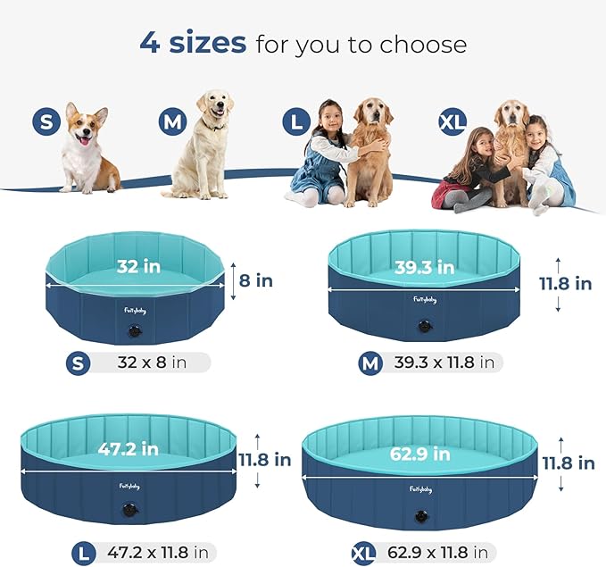 Furrybaby Dog Pool, Foldable Dog Pools for Large Dogs Portable Kiddie Pool Pet Doggie Wading Swimming(Navy 47'') Indoor and Outdoor