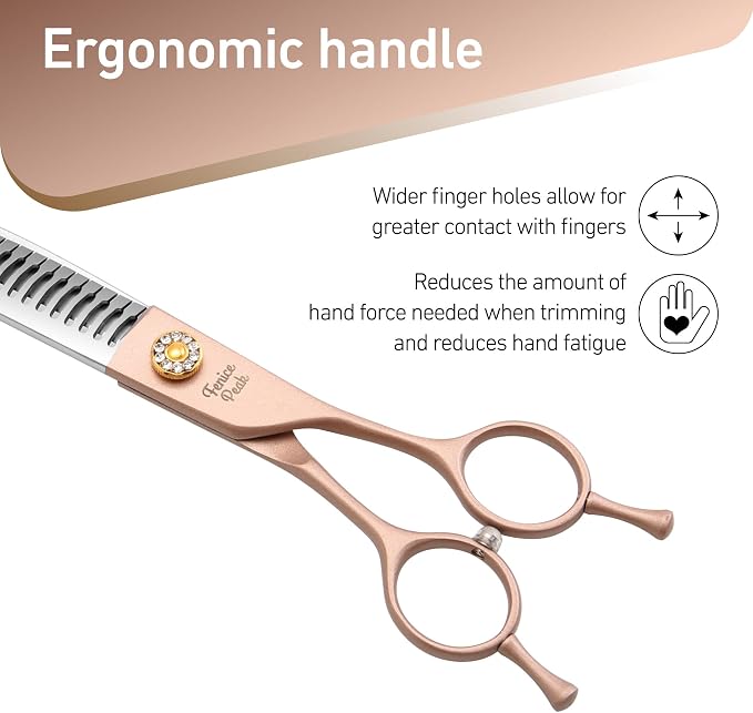 Professional Curved Chunker Dog Grooming Scissors 7.0'' Rose Gold Thinning Shears Extremely Sharp Blades 440C Stainless Steel Thinning Shears Durable Smooth Fine Cut for Dogs and Cats.