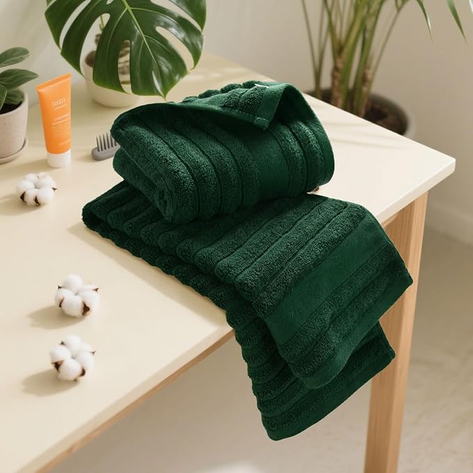 Jacquotha 4-Pack Hand Towels (Forest Green) Ribbed – Kitchen & Bathroom Premium Cotton Towels 13” x 29”, Soft and Quick Drying 480 GSM