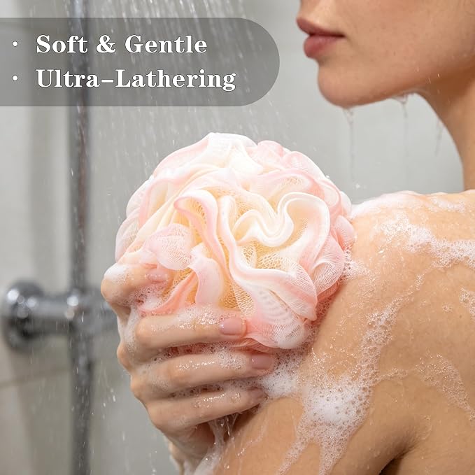 Bath Loofah Sponge 70 Grams Large Size, Soft Mesh Long-Lasting Shower Loofah for Rich Lather, 5 Pack Shower Sponge Exfoliating Cleaning Bath Loofa Body Scrubber Balls for Men & Women(Pink)